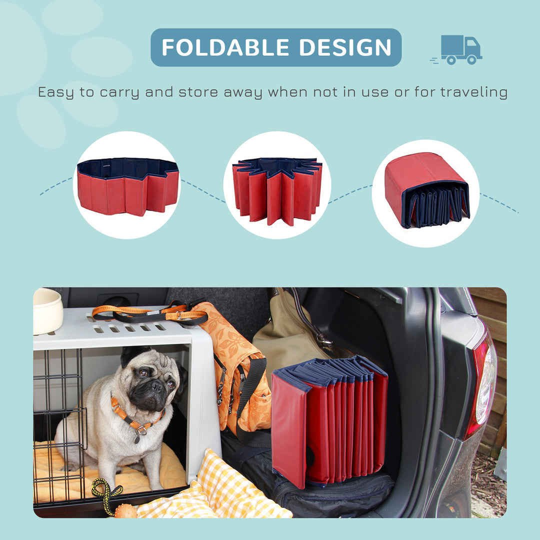Foldable Dog Paddling Pool Pet Cat Swimming Pool Indoor/Outdoor Collapsible Summer Bathing Tub Shower Tub Puppy Washer (160 × 30H cm, Red)