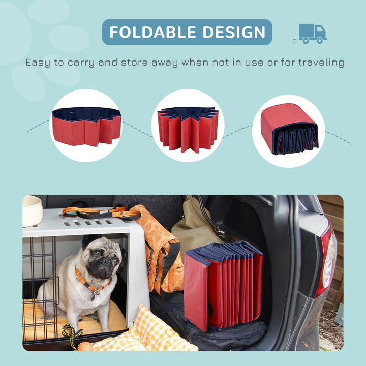 Foldable Dog Paddling Pool Pet Cat Swimming Pool Indoor/Outdoor Collapsible Summer Bathing Tub Shower Tub Puppy Washer (160 × 30H cm, Red)