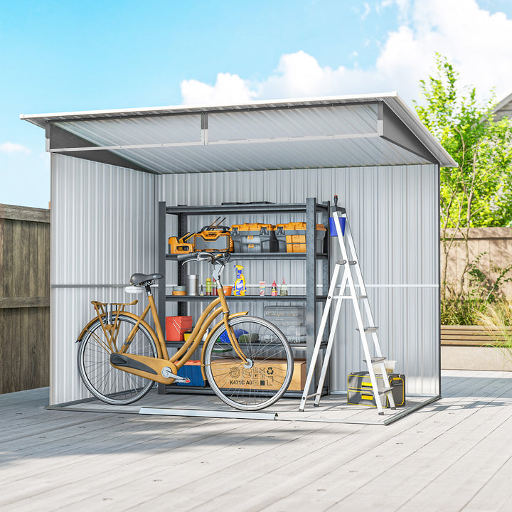 Garden Metal Storage Shed House Hut Gardening Tool Storage w/ Tilted Roof and Ventilation 8.5 x 6ft, Grey