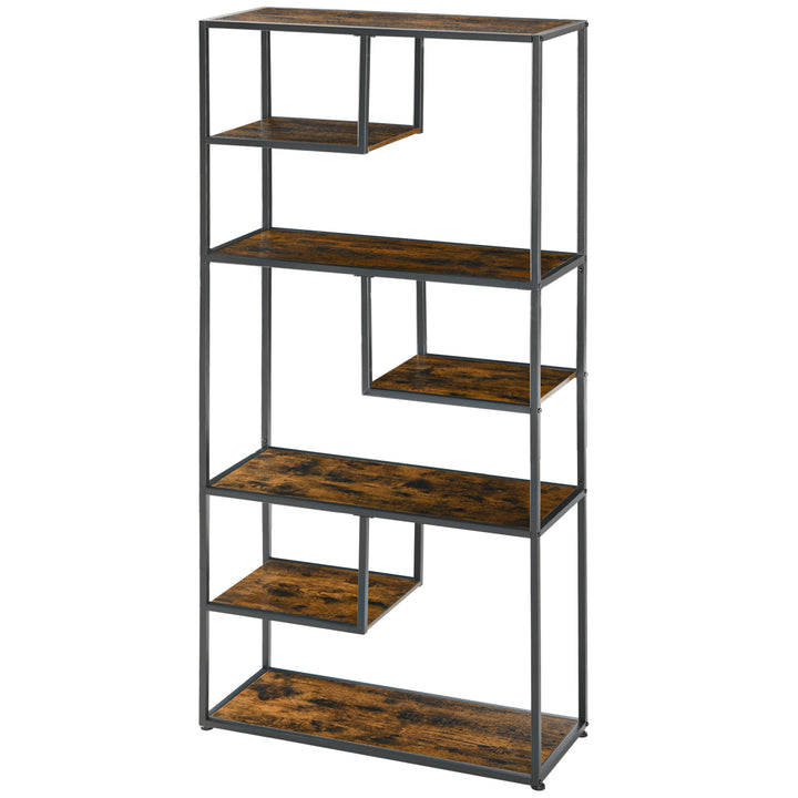 HOMCOM Industrial Bookcase Shelf, 7 Tier Metal Shelving, Storage Shelves for Living Room, Home Office, Bedroom, Rustic Brown | Aosom UK