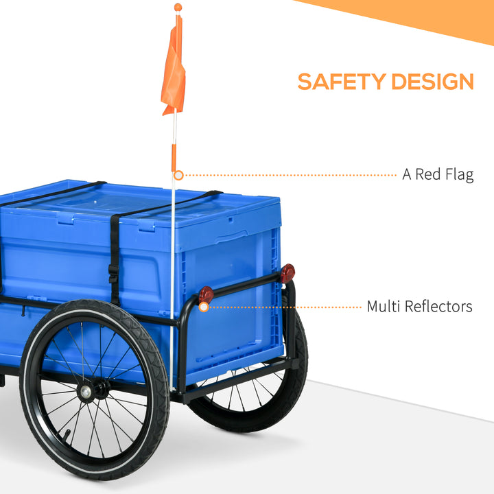 HOMCOM Steel Trailer for Bike, Bicycle Cargo Trailer with 65L Storage Box and Foldable Frame, Max Load 40KG, Blue