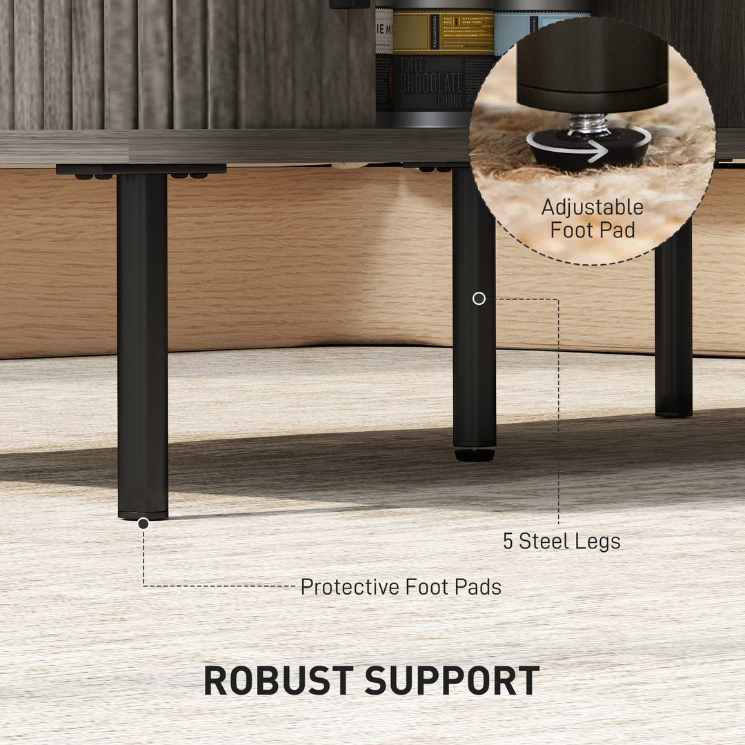 Coffee Table with Storage, Living Room Table with Slatted Tambour Sliding Doors and Foot Pads, Rectangular Coffee Table with Elevated Base for Living Room, Grey Wood-Effect