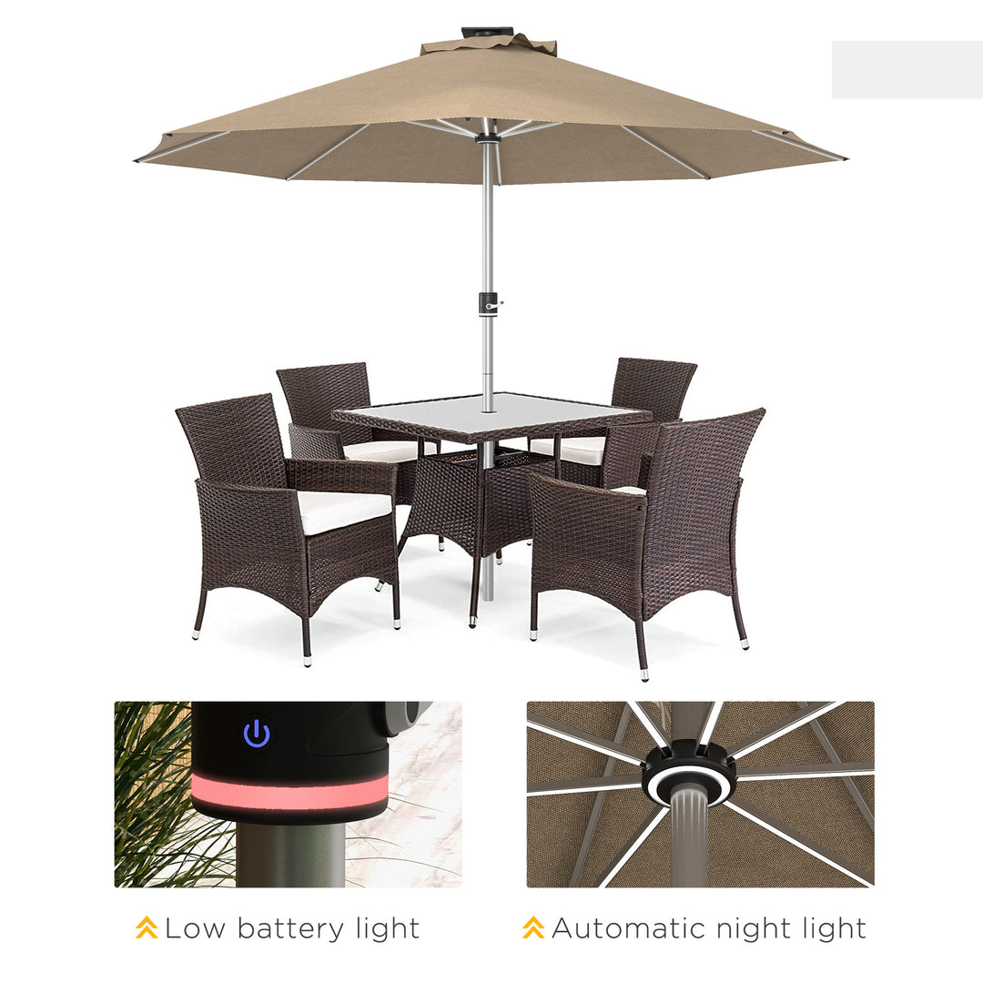 3m Parasol, with Solar-Powered LED Lights - Khaki