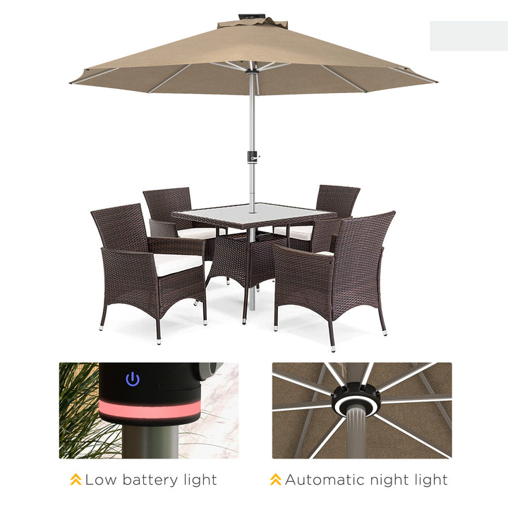 3m Parasol, with Solar-Powered LED Lights - Khaki