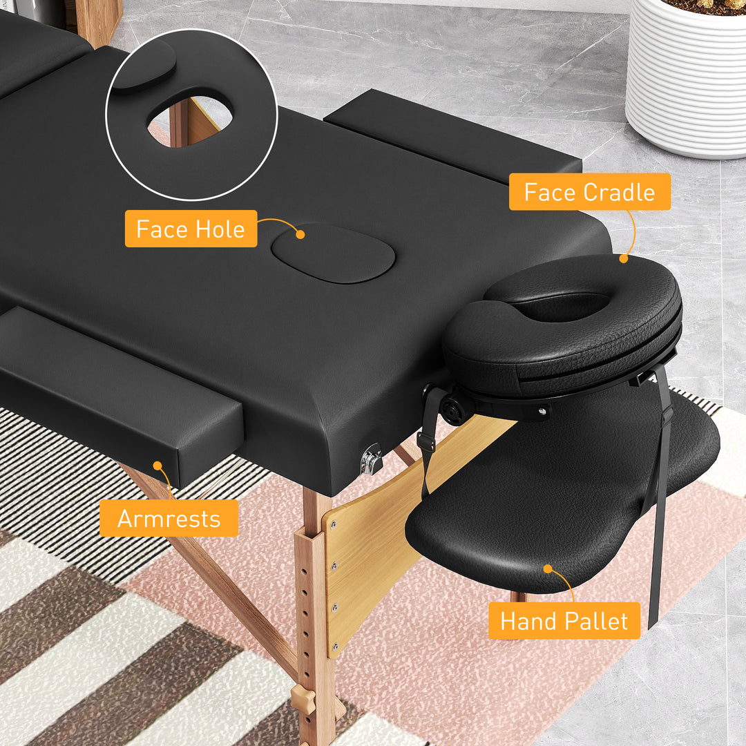 Foldable Massage Table with Beech Wood Legs - Black
