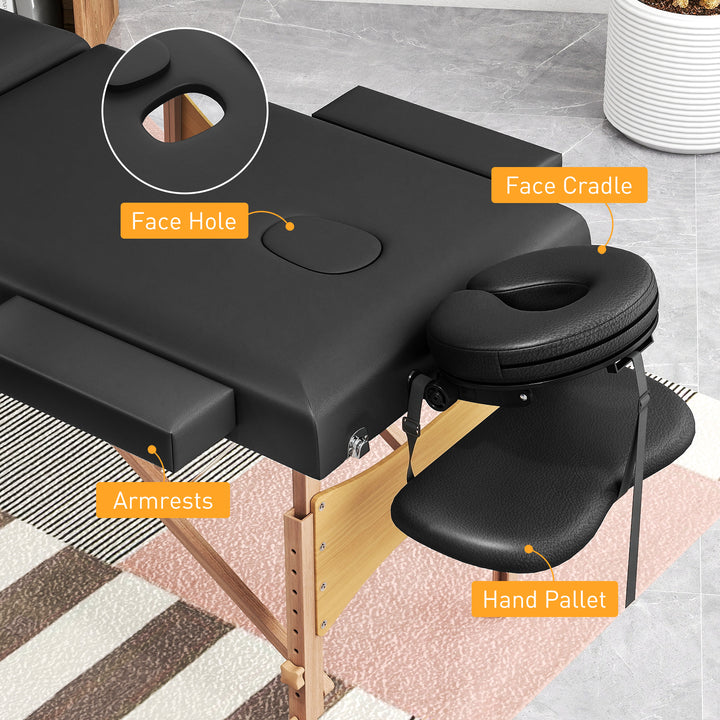 Foldable Massage Table with Beech Wood Legs - Black