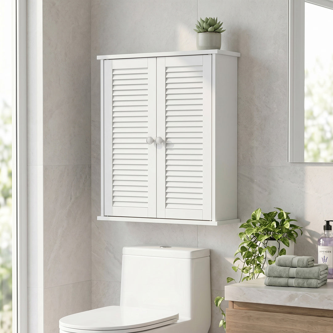 Bathroom Cabinet, Bathroom Wall Cabinet with Louvered Doors and Adjust