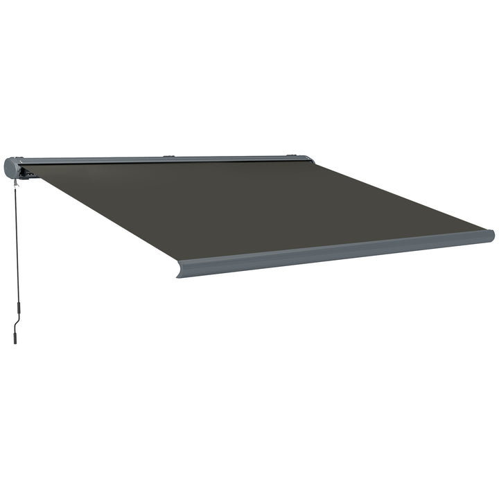 Outsunny 4 x 3(m) Full Cassette Electric Awning with Remote Controller, Aluminium Frame DIY Retractable Garden Awning, UPF50+ Sun Shade Canopy for Deck Door Window, Dark Grey