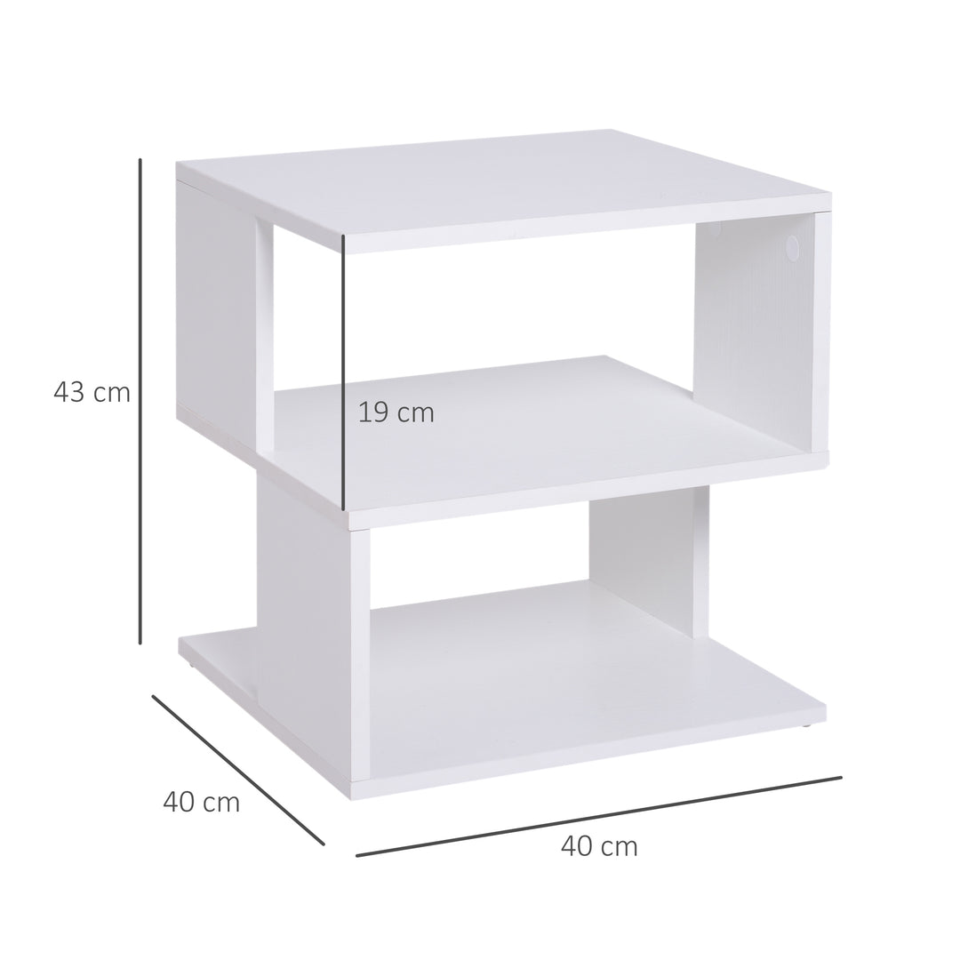 MCL Side Table, Square Coffee Table, Modern End Table with 2 Tier Storage Shelves for Living Room, Bedroom, White