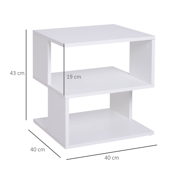 MCL Side Table, Square Coffee Table, Modern End Table with 2 Tier Storage Shelves for Living Room, Bedroom, White
