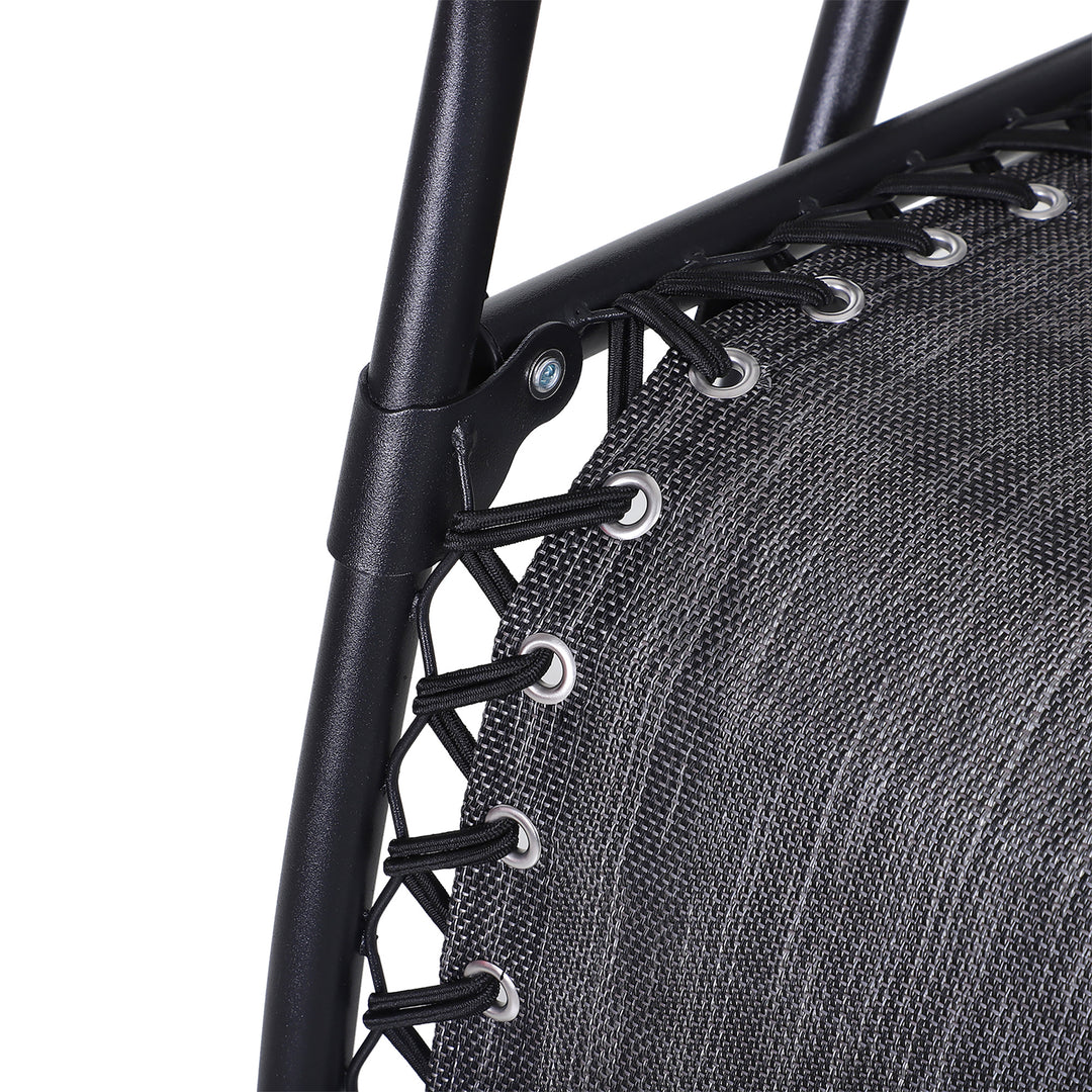 MCL 3pcs Folding Zero Gravity Chairs Sun Lounger Table Set w/ Cup Holders Reclining Garden Yard Pool, Light Grey