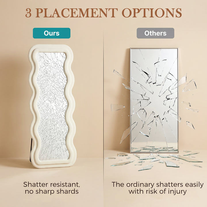 Full Length Mirror, 160 x 60 cm Wavy Full Body Wall Standing Mirror wi
