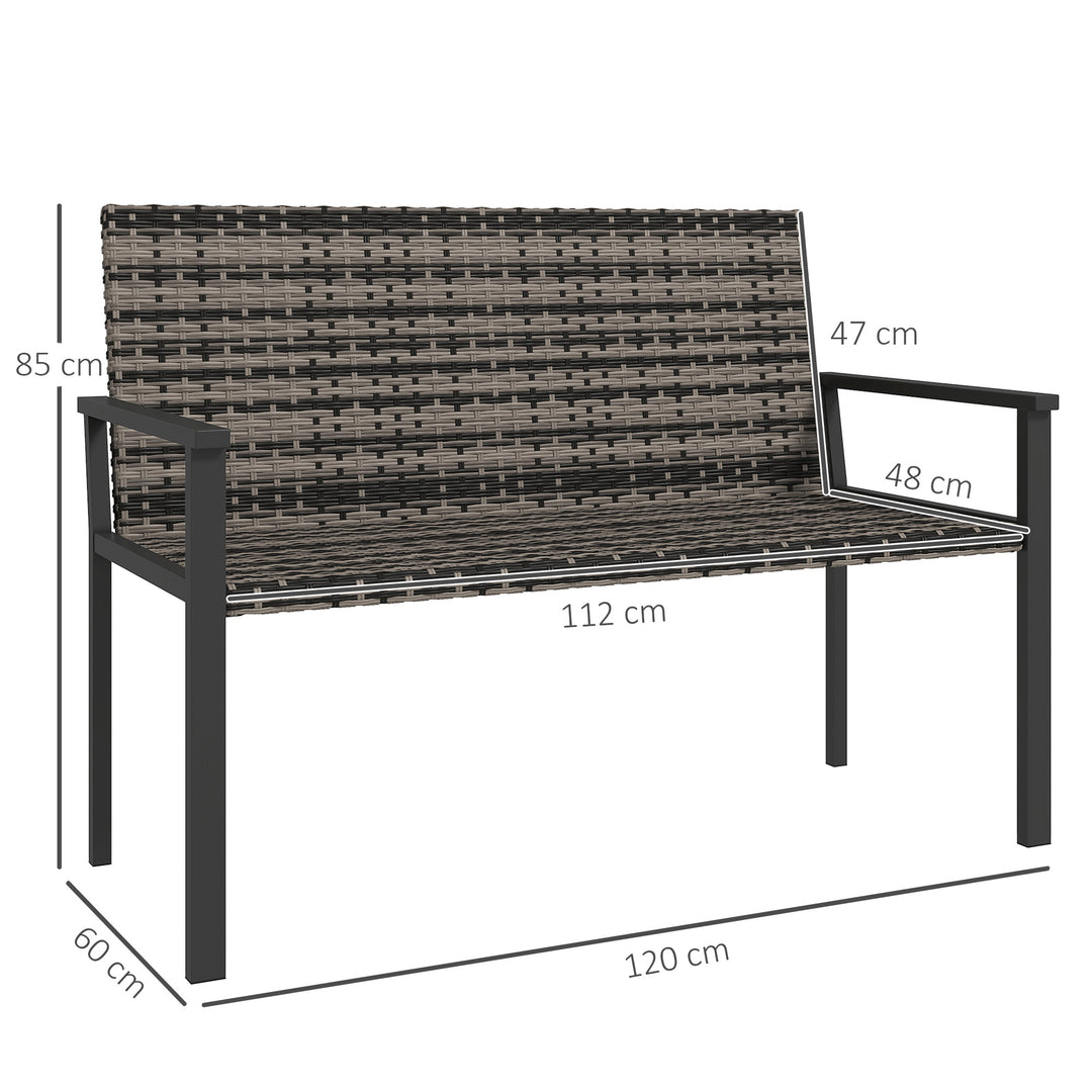 Two-Seater Rattan Bench - Mixed Grey