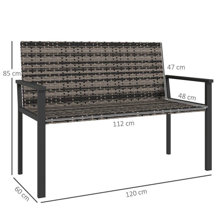 Two-Seater Rattan Bench - Mixed Grey