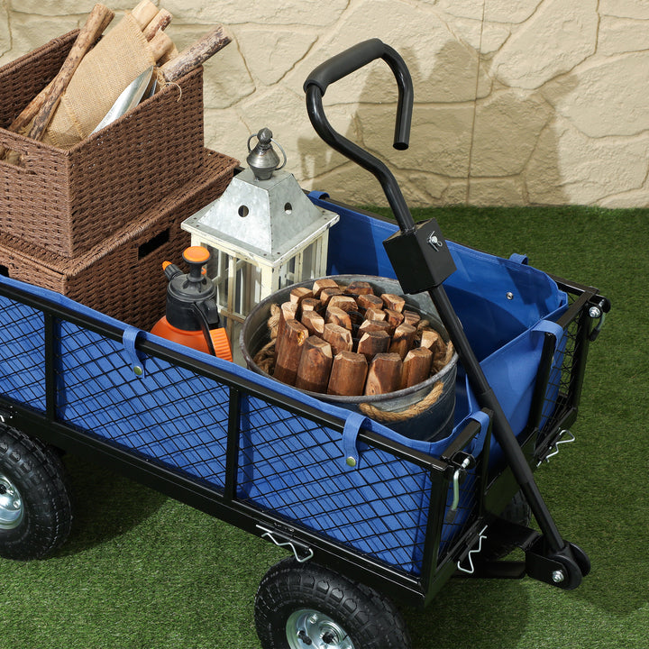 114L Steel Frame Garden Cart Trolley - Blue