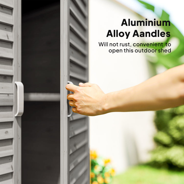 MCL Garden Shed Wooden Garden Storage Shed 2 Door Unit Solid Fir Wood Garage Tool Organisation Cabinet, 87L x 46.5W x 96.5Hcm, Grey