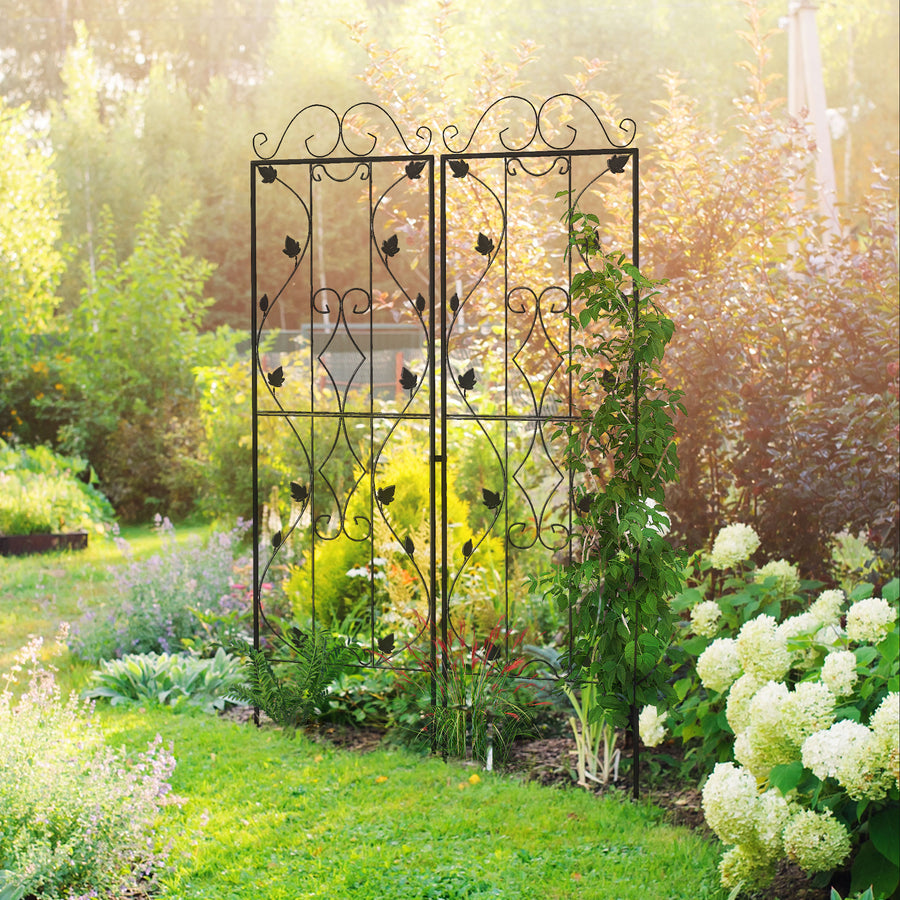Metal Trellis Set of 2, Garden Trellis for Climbing Plants Support Frames, Leaf Design
