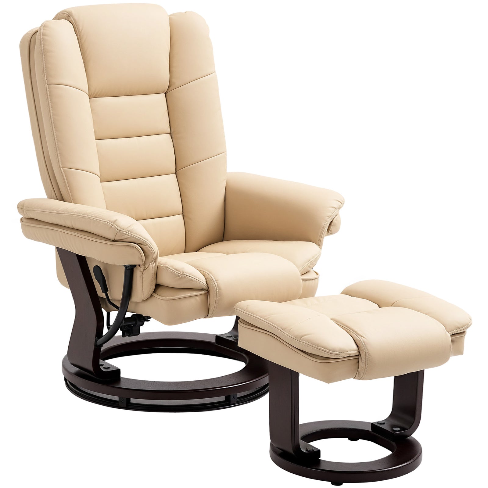 Faux Leather 135° Reclining Chair and Footstool - Beige