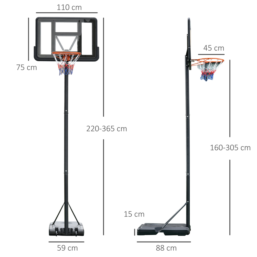 HOMCOM Portable Freestanding Basketball Hoop Stand Transparent Backboard 231-305cm Adjustable Basketball Hoop with Two Moving Wheels | Aosom UK