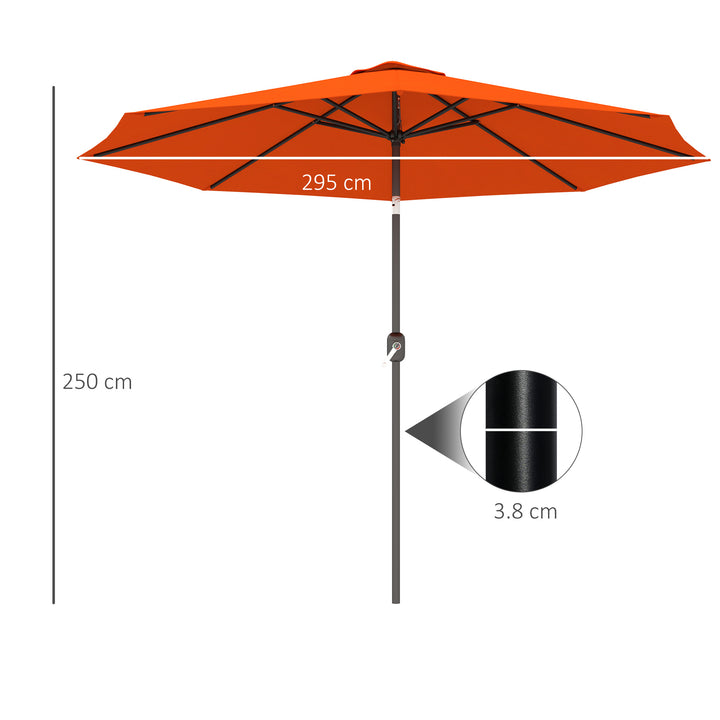 3 m Garden Parasol Umbrellas, Outdoor Sun Shade with 8 Ribs, Tilt and Crank Handle for Balcony, Bench, Garden, Orange