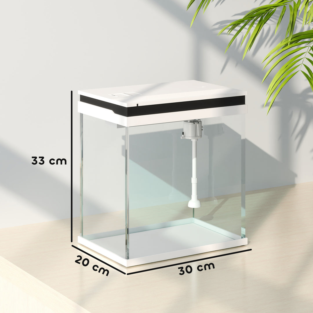 14L Glass Fish Tank With Filter System, LED Lights, Water Pump, White