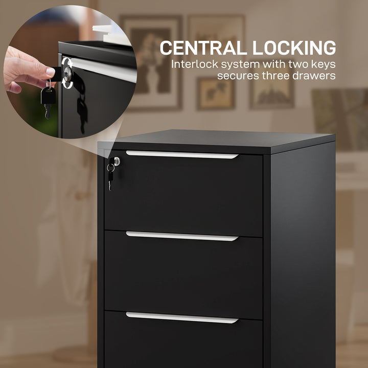 Three-Drawer Locking Filing Cabinet - Black