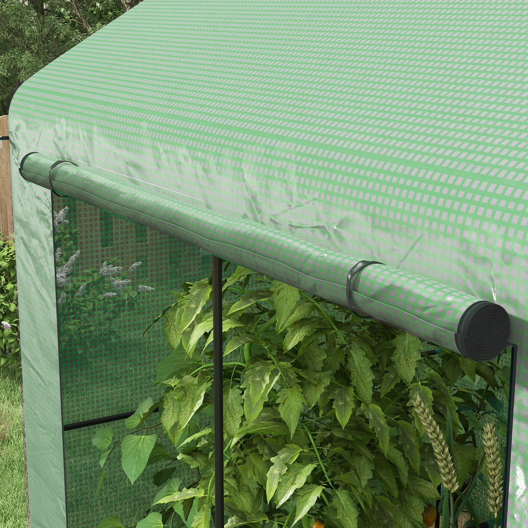 Greenhouse, Walk-in Garden Grow House with Roll-up Door and Mesh Windows, 200 x 140 x 200cm, Green