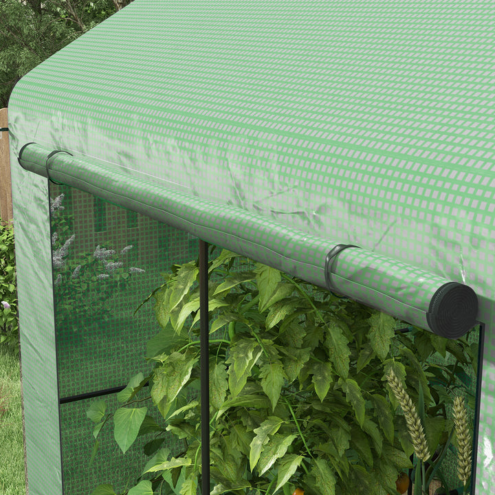 Greenhouse, Walk-in Garden Grow House with Roll-up Door and Mesh Windows, 200 x 140 x 200cm, Green