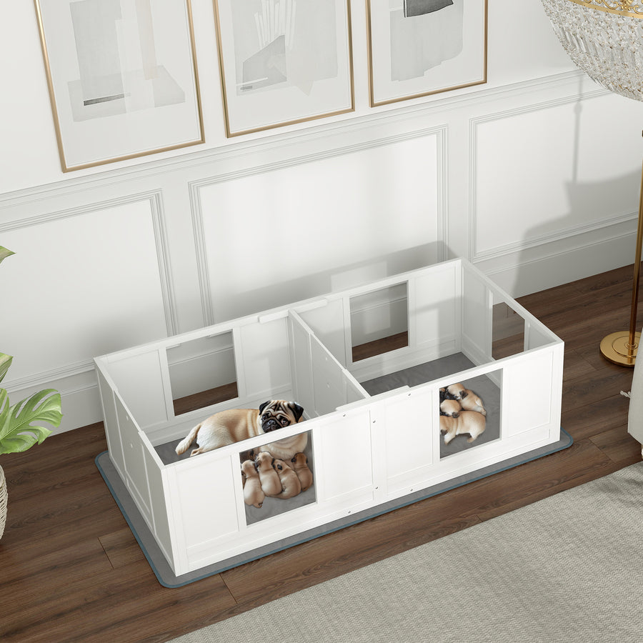 Two Room Design, Whelping Box for Dogs with Whelping Pad, Clear Panels, Adjustable Entrance, for Small Dogs, 164 x 80cm