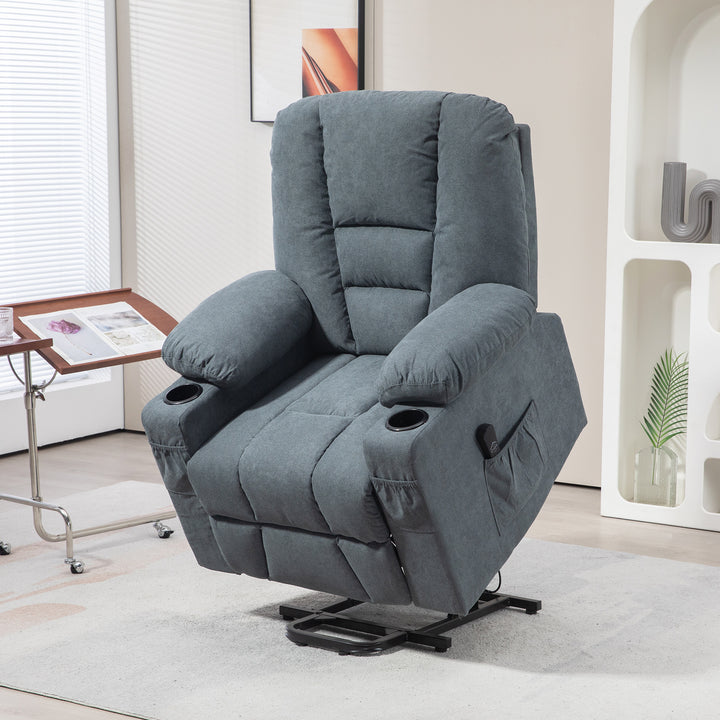 HOMCOM Oversized Riser and Recliner Chairs for the Elderly, Fabric Upholstered Lift Chair for Living Room w/ Remote Control, Side Pockets | Aosom UK