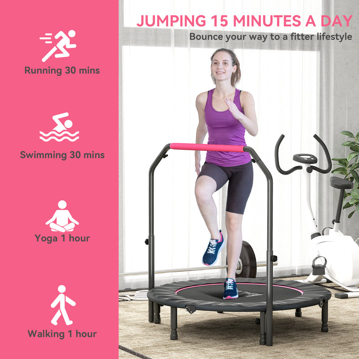 48" Foldable Mini Fitness Trampoline, with Adjustable Foam Handle, Pink