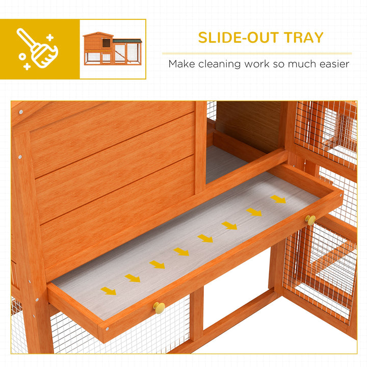 PawHut 2 Tier Rabbit Hutch with Run, Ramp, Slide-out Tray, for Garden, Yard, Orange | Aosom UK