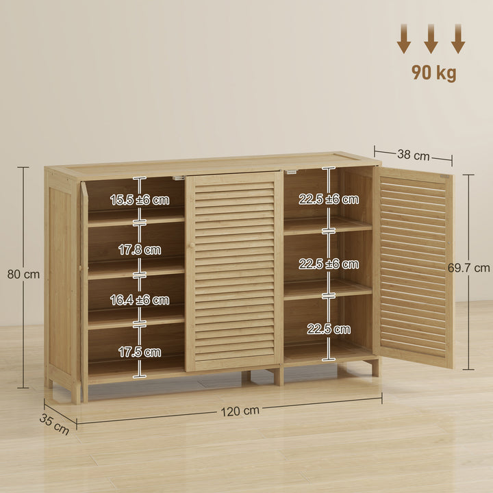 Bamboo Shoe Cabinet with Louvered Doors, 18 Pairs Shoe Storage Cabinet