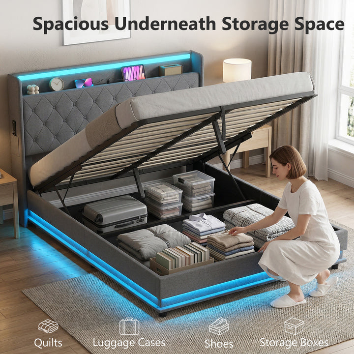 5ft King Bed Frame with Headboard, Platform Bed Frame with Hydraulic S