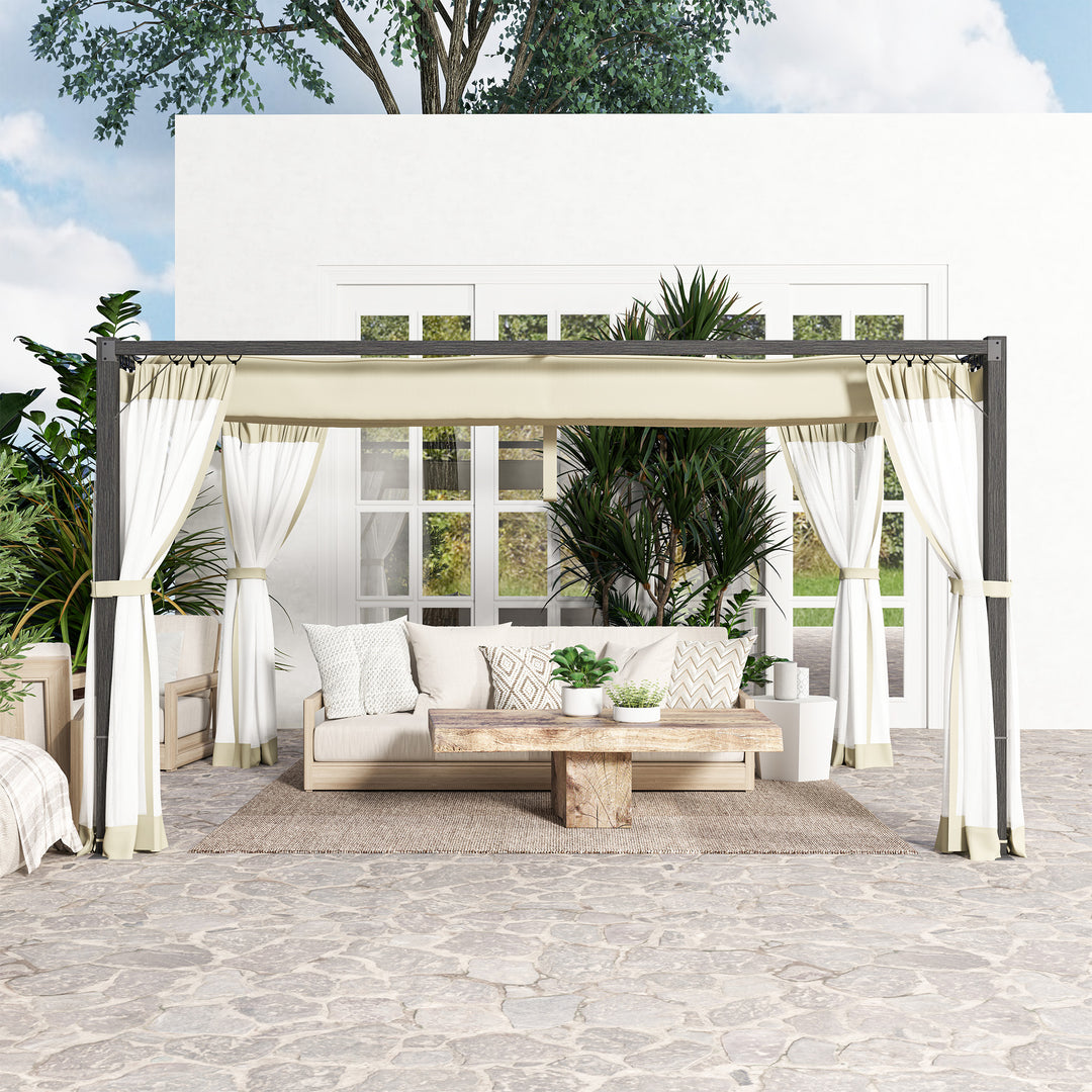 3 x 4m Aluminium Frame Pergola, with Retractable Roof - Khaki