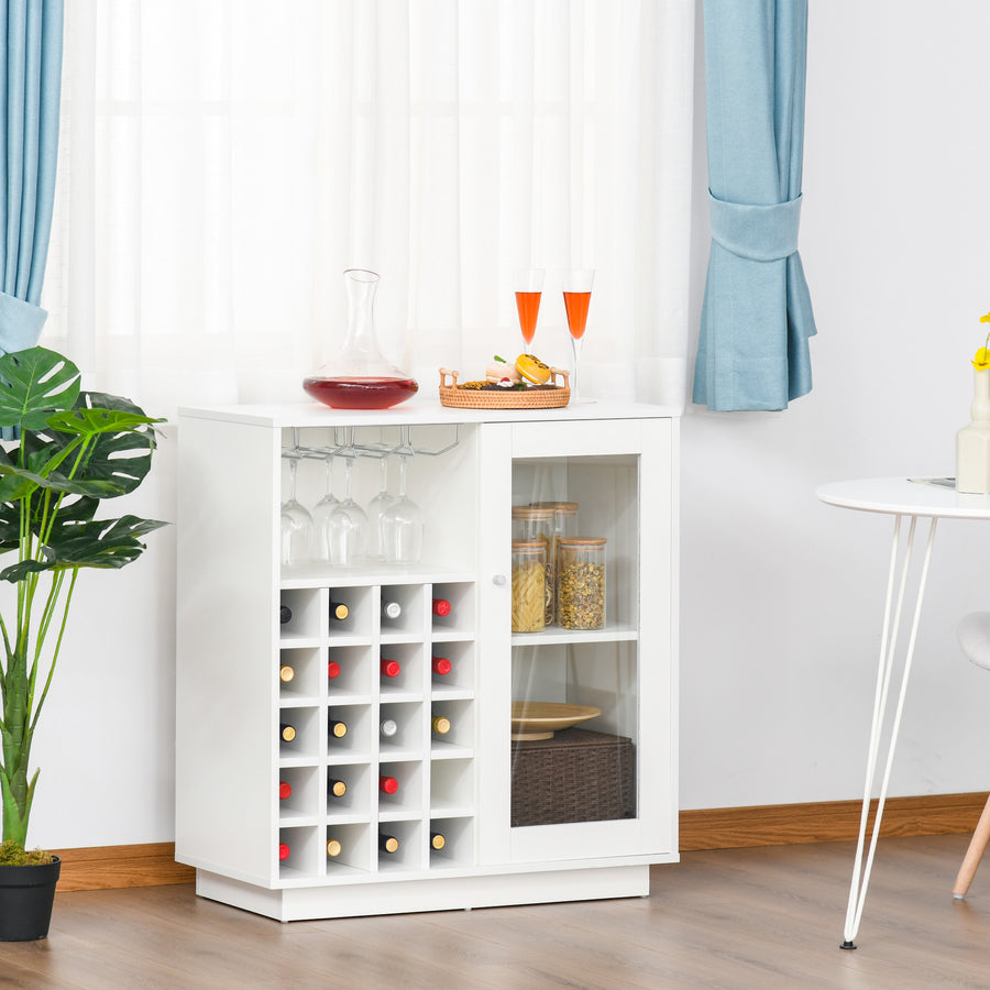 Modern Wine Cabinet Cupboard with Glass Door, Glass Holder & 20-Bottle Wine Rack for Living Room, Home Bar, Dining Room