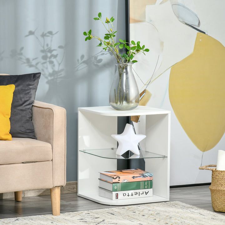 Modern Side Table Three Layer Bedside Table Nightstand with 2 Storage Shelves, for Living room, Bedroom, White
