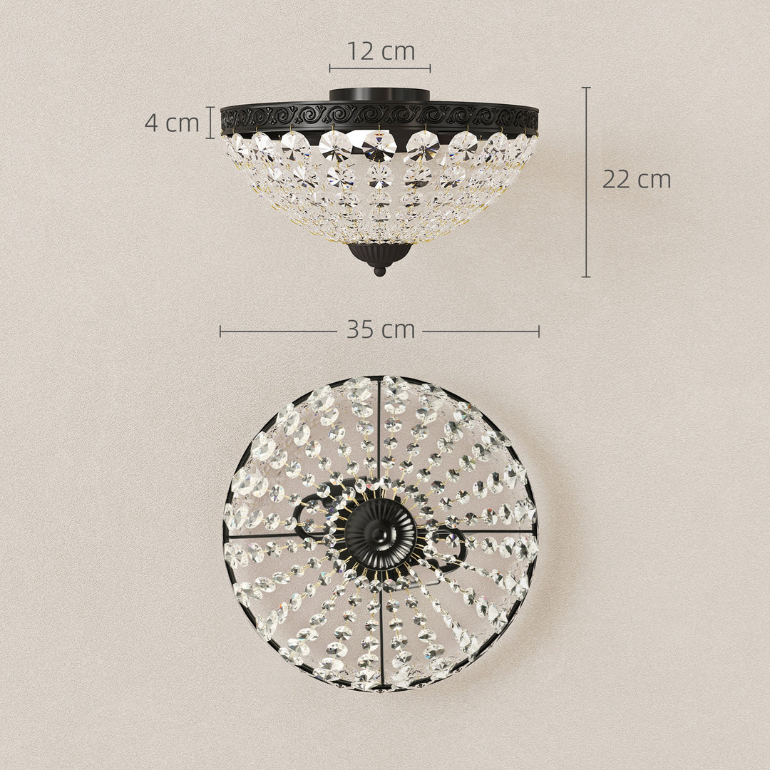 MCL Crystal Chandelier Ceiling Light with 168 Octagonal Beads, Vintage 2-Light Flush Mount Ceiling Light for Living Room, Bedroom, Hallway, Dining Room, Black