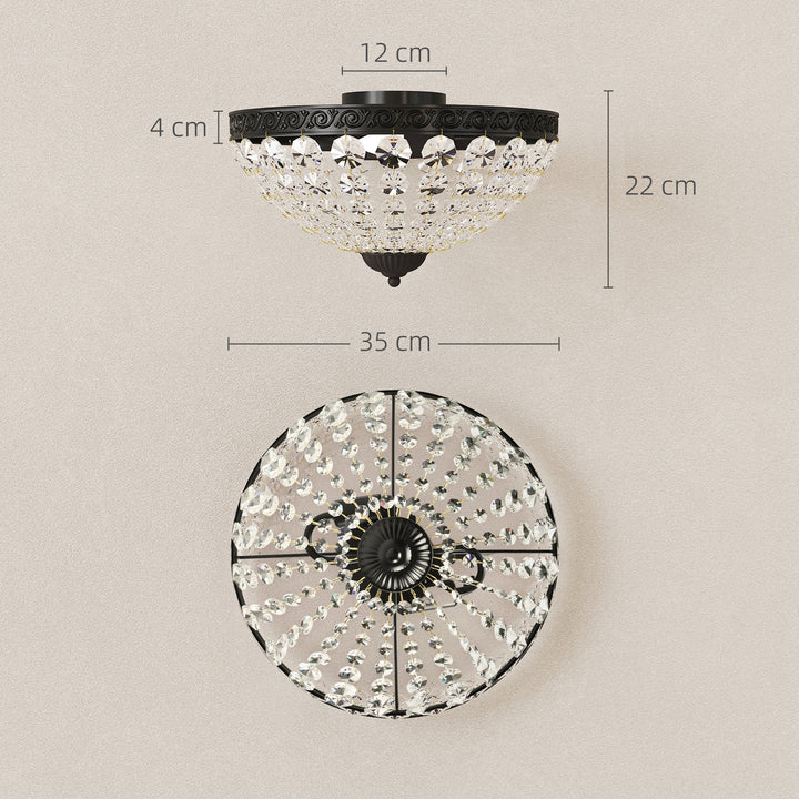 MCL Crystal Chandelier Ceiling Light with 168 Octagonal Beads, Vintage 2-Light Flush Mount Ceiling Light for Living Room, Bedroom, Hallway, Dining Room, Black