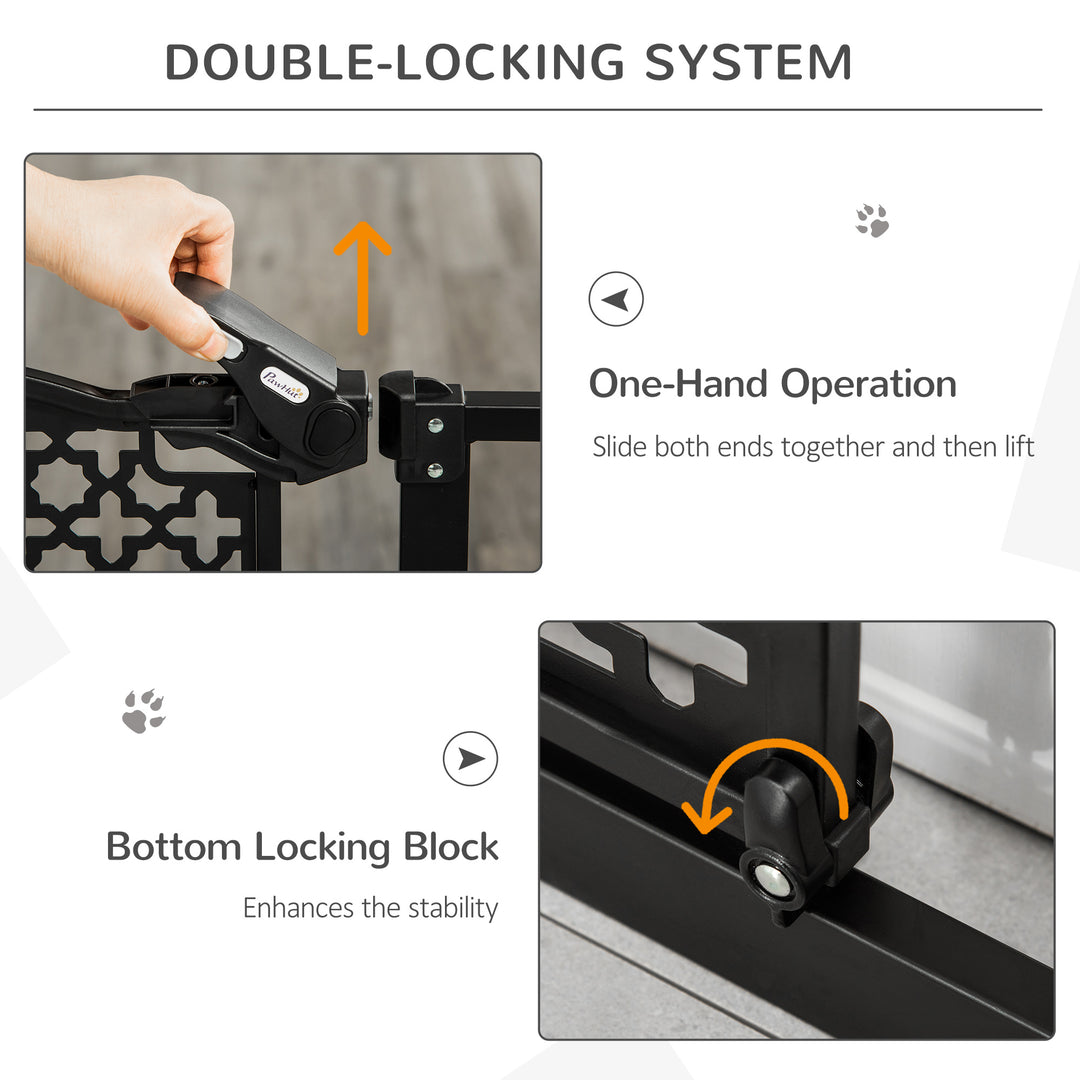 74-105cm Pet Safety Gate Stair Barrier, with Auto Close, Double Locking - Black