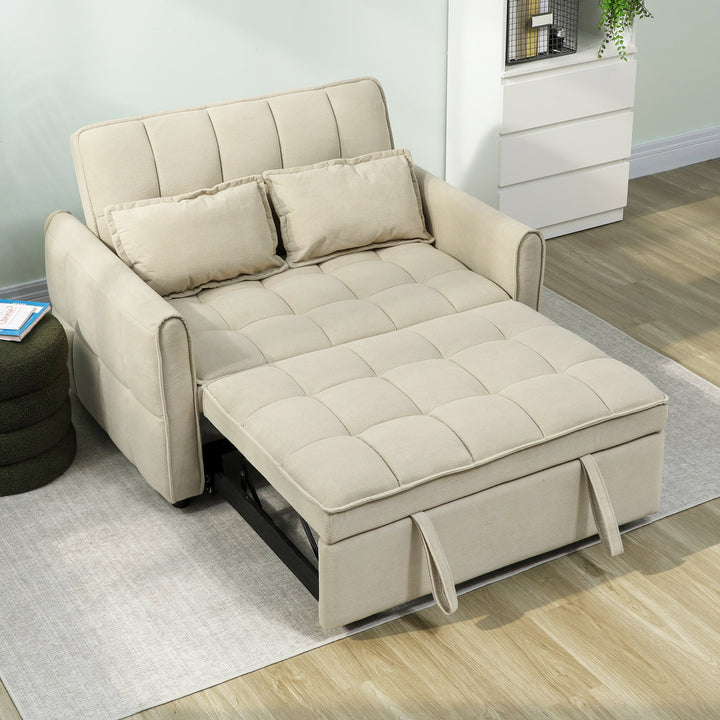 2 Seater Sofa Bed, 3-in-1 Convertible Sleeper Sofa with Click-clack Adjustable Backrest and 2 Pillows, Light