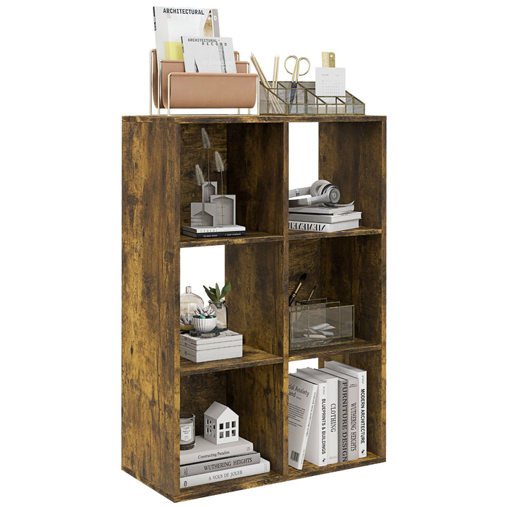 HOMCOM 3-tier 6 Cubes Storage Unit Particle Board Cabinet Bookcase Organiser Home Office Shelves Rustic Brown | Aosom UK