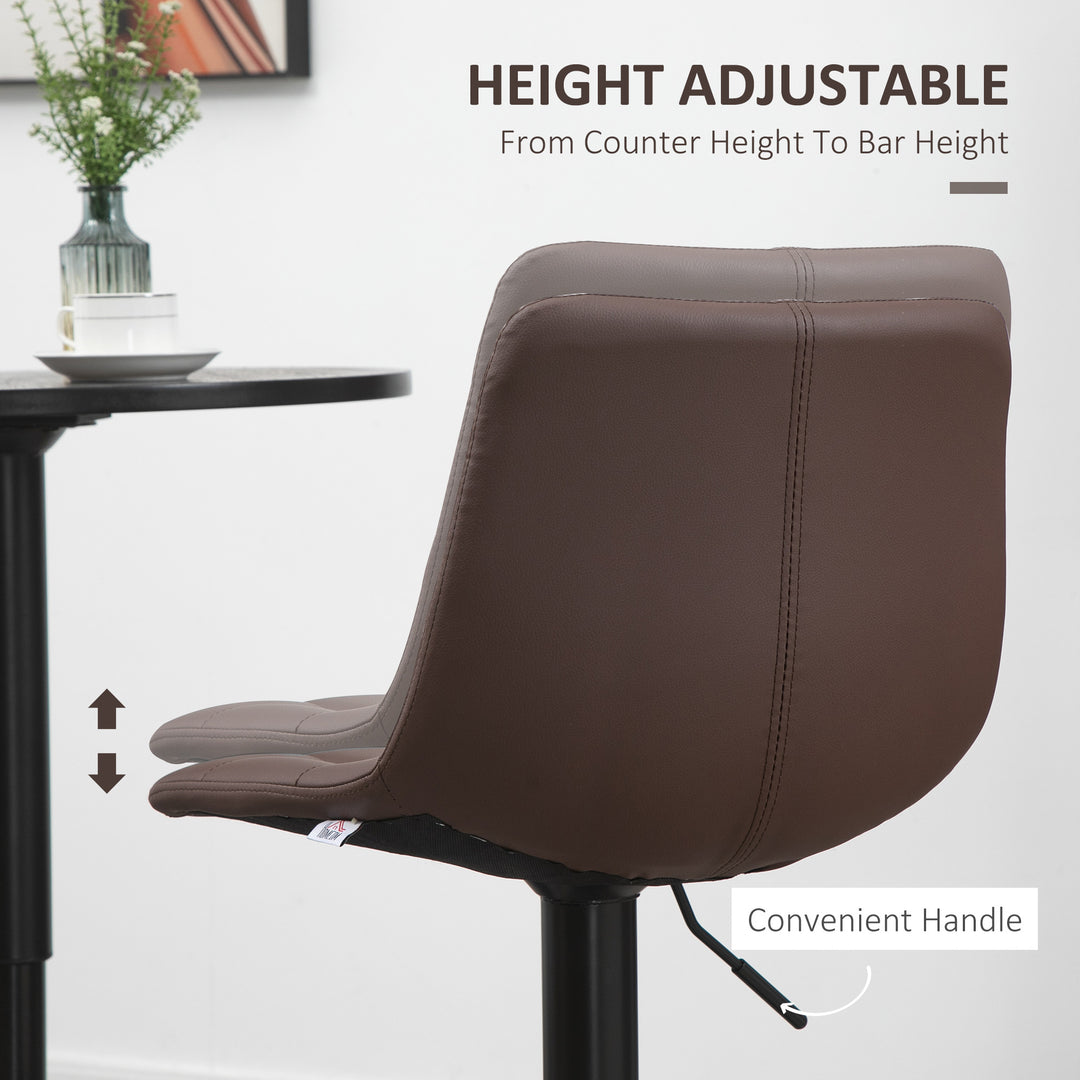Adjustable Bar Stools Set of 2, Swivel PU Leather Upholstered Barstools with Tufted Seat and Back, Breakfast Bar Chairs for Kitchen Counter, Brown