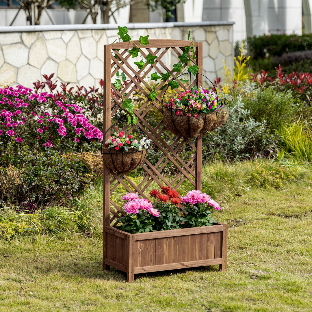 Garden Planter with Trellis, Wooden Raised Bed for Garden with Lattice Trellis for Vegetables, Herbs and Flowers