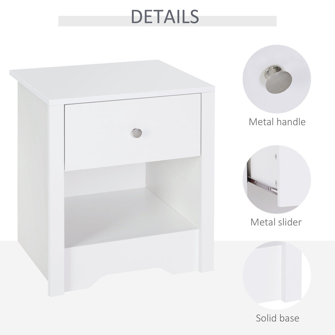 HOMCOM Set of 2 Modern White Bedside Tables with Drawer & Shelf, Bedroom & Living Room | Aosom UK