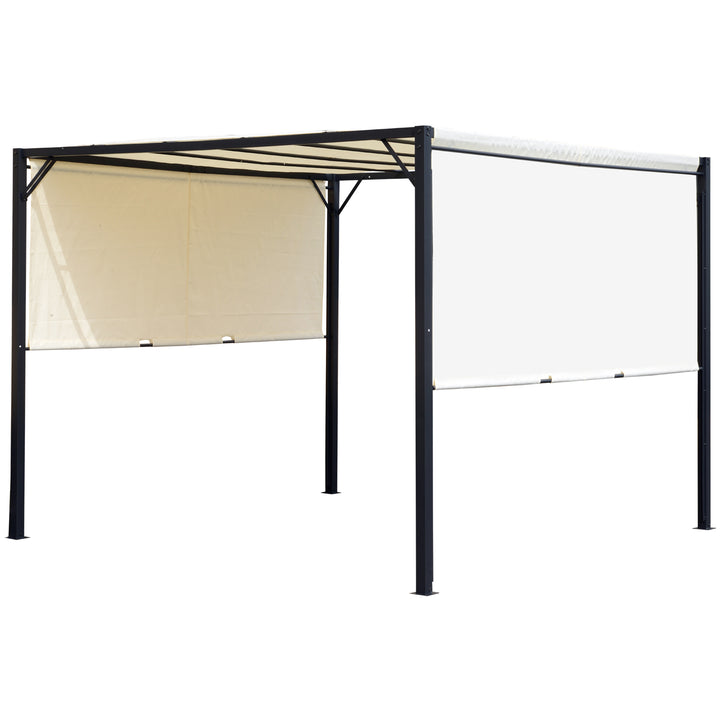 MCL Metal Pergola With Canopy Sliding Pergola Canopy 3Lx3Wx2.3H m Garden Gazebo Party Tent Sun Shelter Cover - Cream White/Black