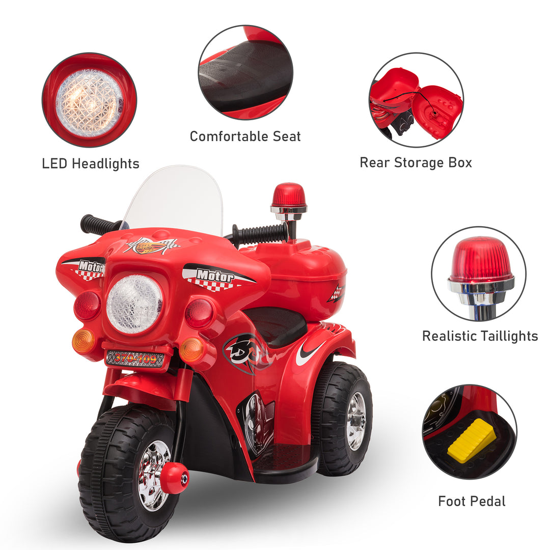 HOMCOM Kids 6V Electric Ride On Motorcycle 3 Wheel Vehicle Lights Music Horn Storage Box Outdoor Toy for 18