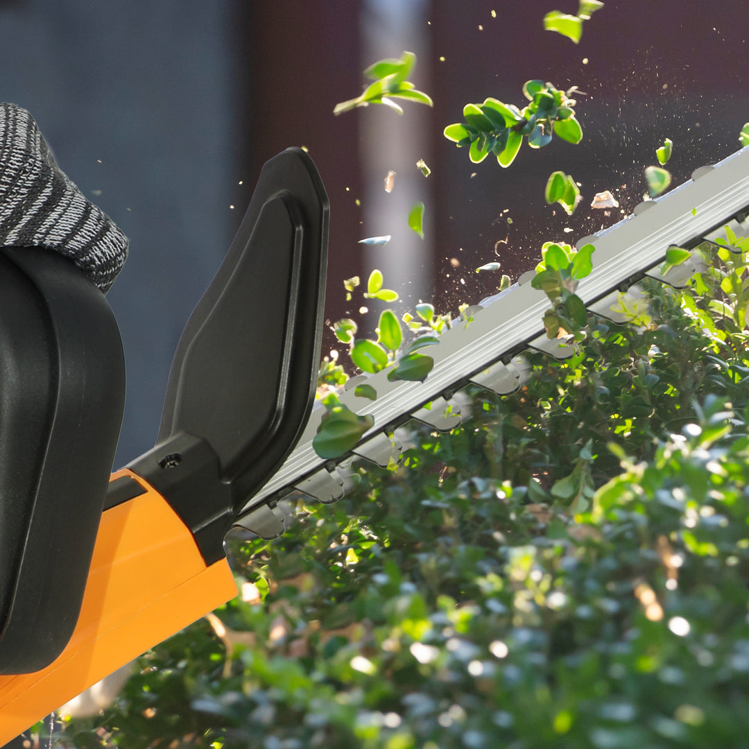 20" Cordless Hedge Trimmer, 21V Electric Hedge Cutter with 51cm Dual Action Blade, 2 x 4000mAh Batteries and Brushless Motor for Garden Branches, Shrubs, Twigs, Orange
