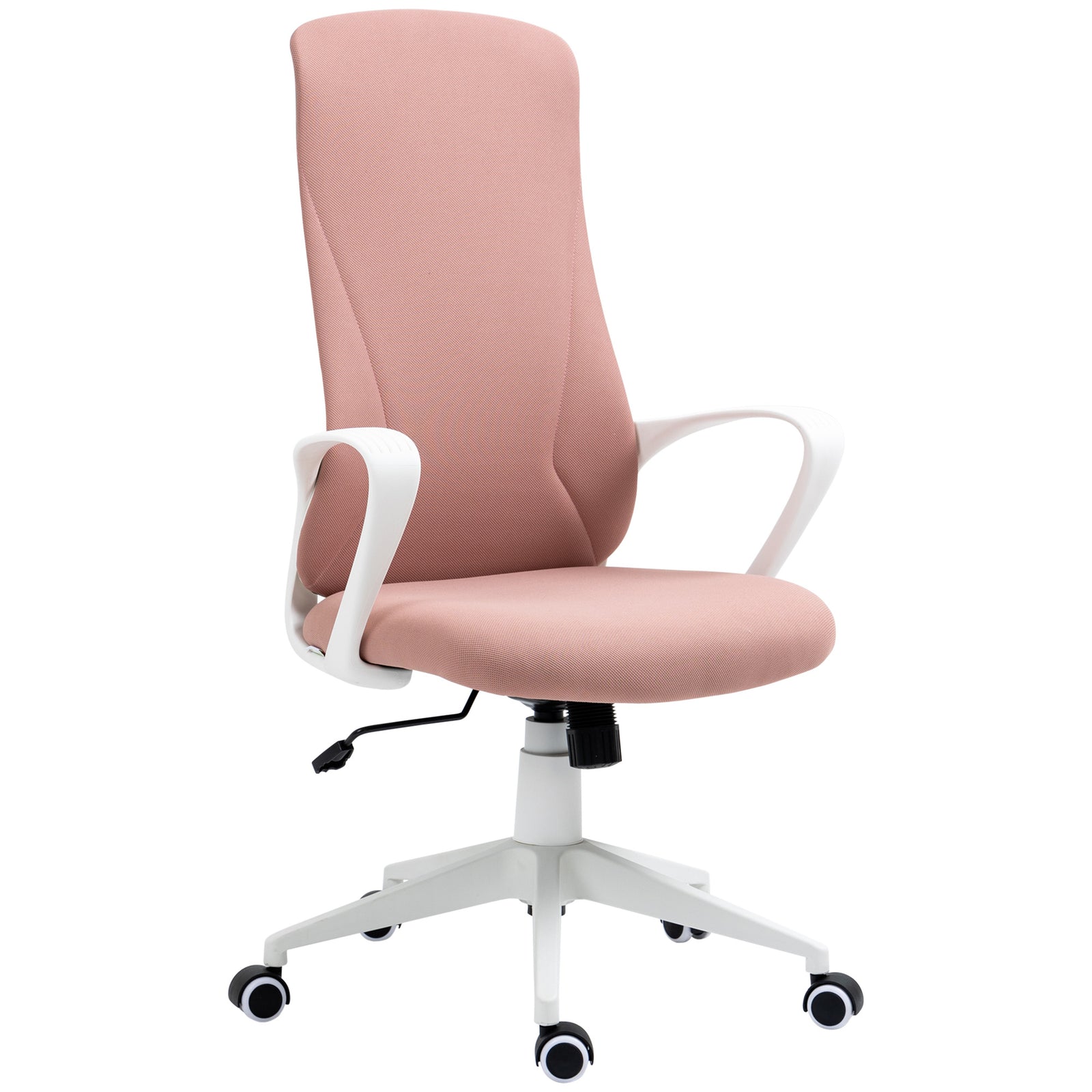 High Back Office Chair, Fabric Desk Chair with Armrests, Adjustable Height, Swivel Wheels, Pink
