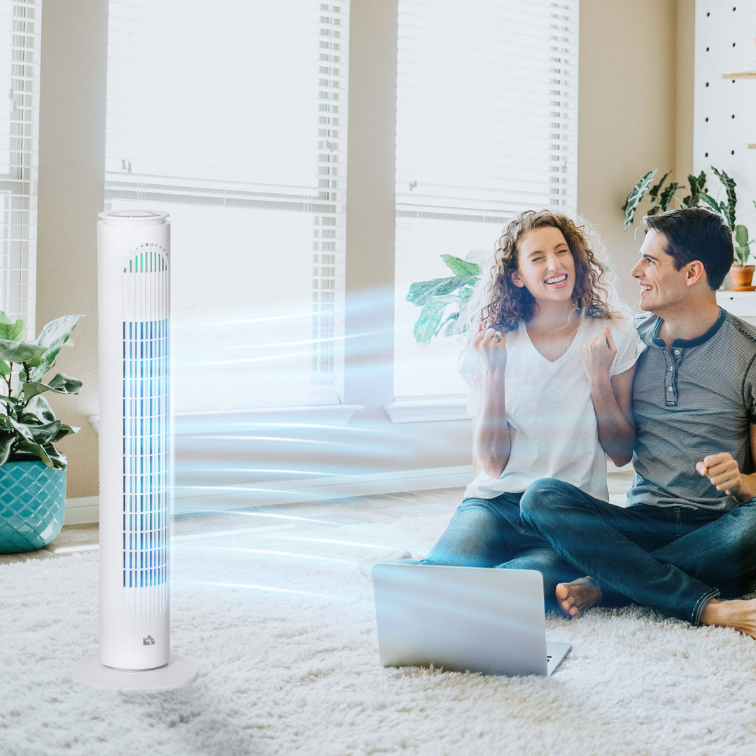 30'' Freestanding Tower Fan, 3 Speed 3 Mode, 10h Timer, 70 Degree Oscillation, LED Light, 5M Remote Controller, White
